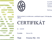 Certifikát přístroji Monitor PQ-NN
